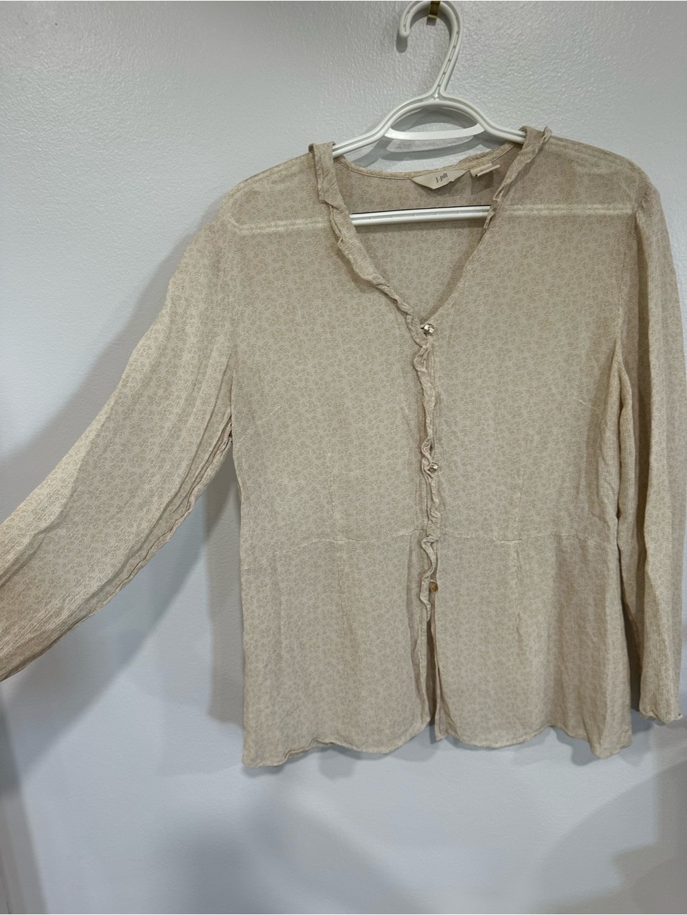J. Jill Light Beige Ruffle-Trim Button Front Blouse